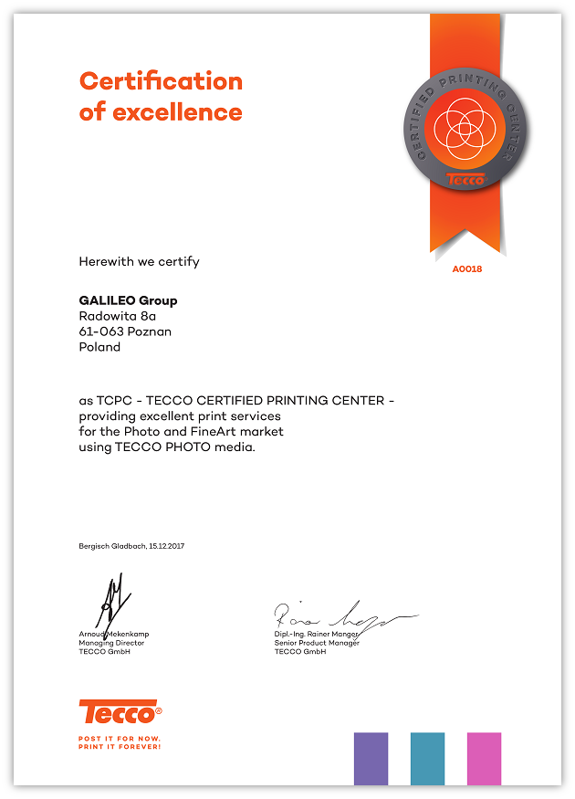 TECCO Certyfikat Galileo Group